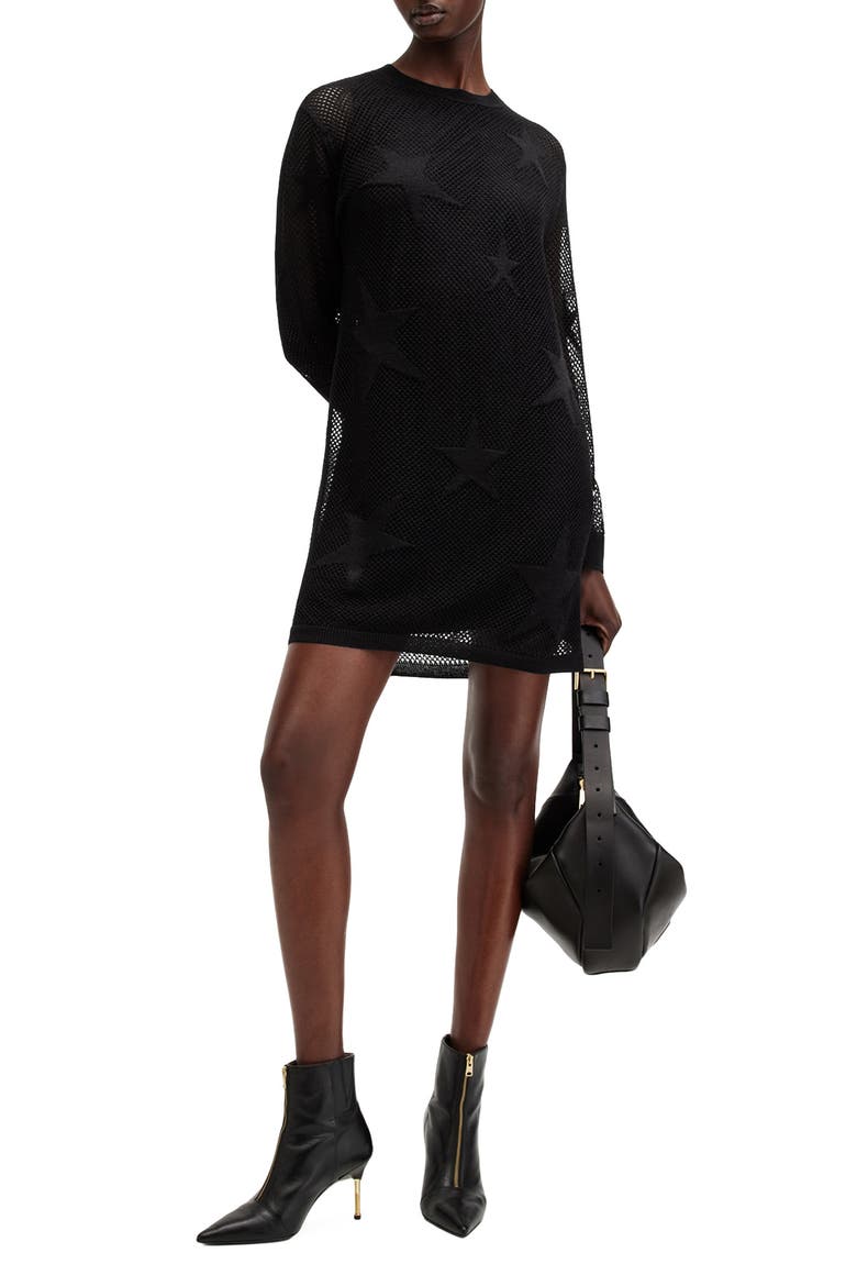 Seraph Star Long Sleeve Mesh Minidress, Alternate, color, BLACK