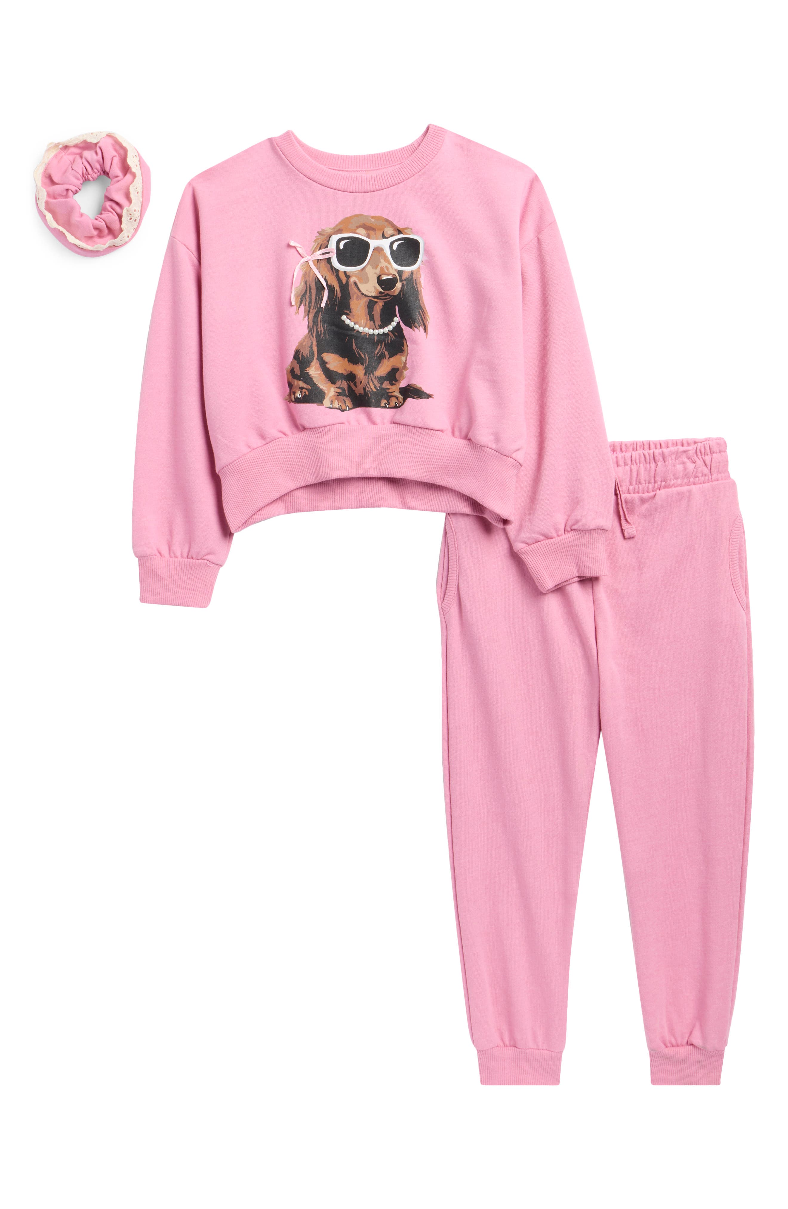 Kids' 3-Piece French Terry Sweatshirt, Joggers & Scrunchie Set