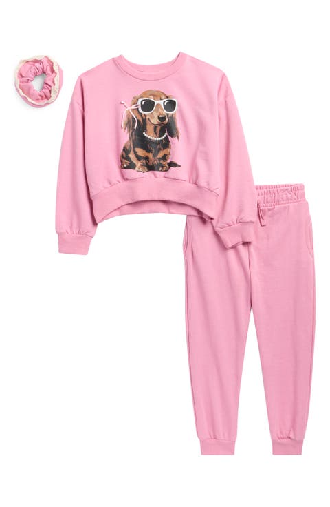 Kids' 3-Piece French Terry Sweatshirt, Joggers & Scrunchie Set