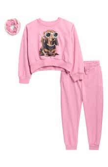 Kids' 3-Piece French Terry Sweatshirt, Joggers & Scrunchie Set
