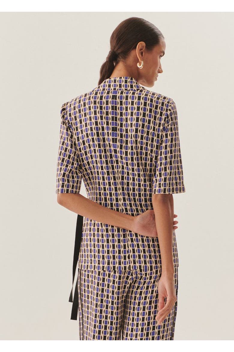 Madeline Belted Wrap Shirt, Alternate, color, Blue Patterned