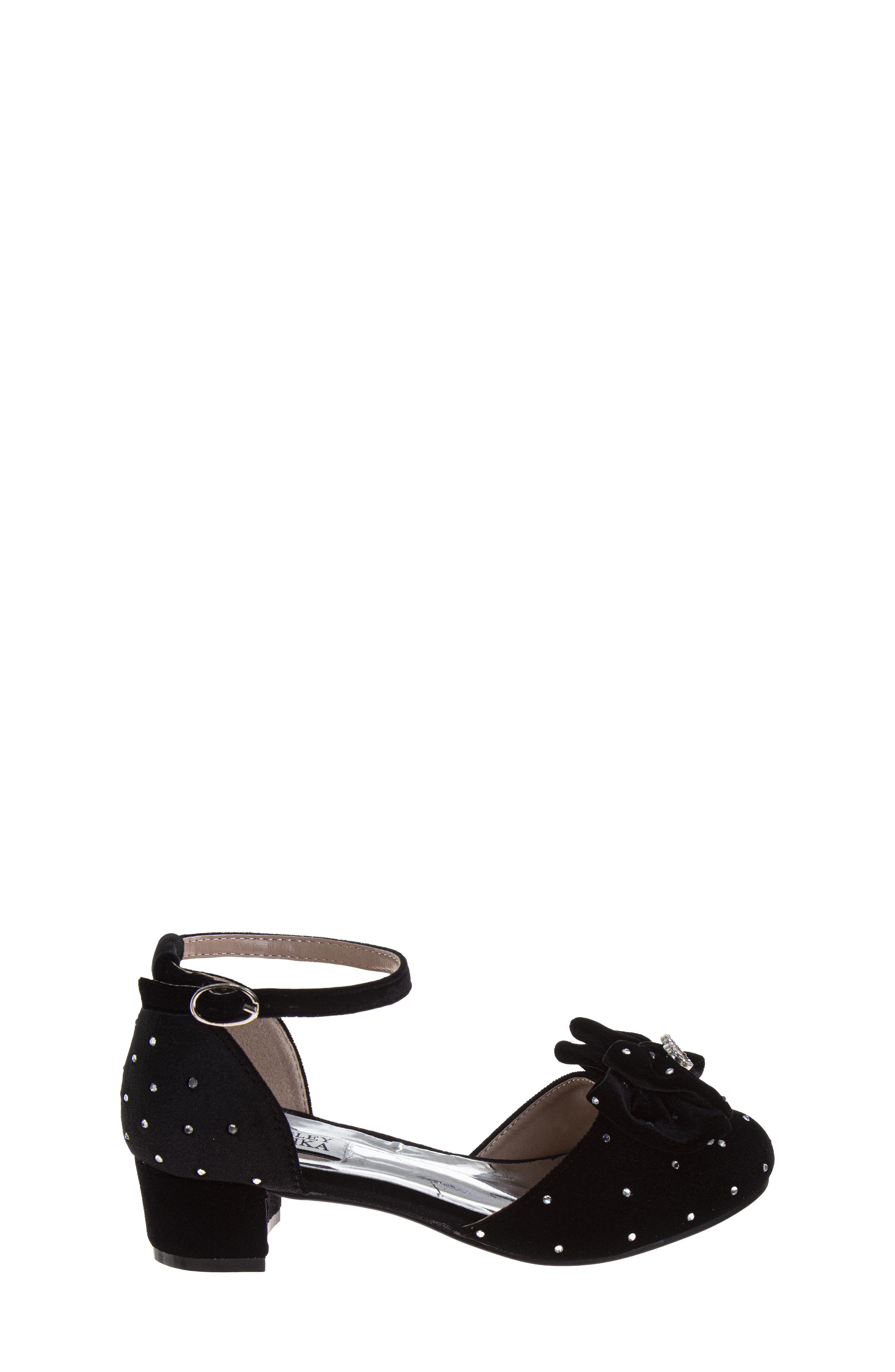 Kids' Velvet Bow Block Heel Pump, Alternate, color, BLACK VELVET