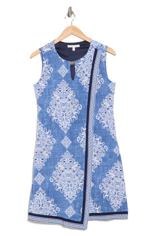 Sandra Darren Keyhole Sleeveless Asymmetric Shift Dress In Denim