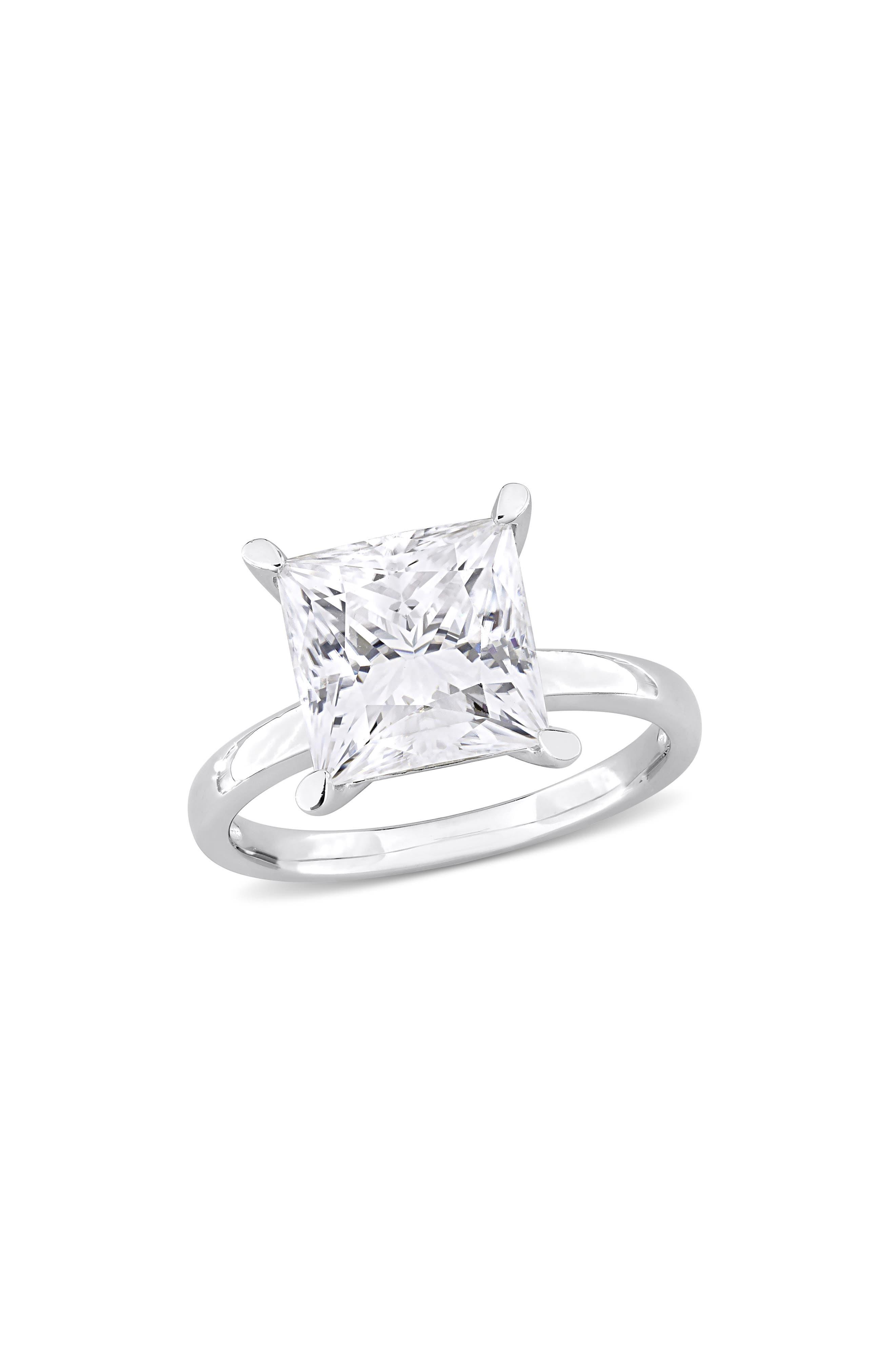DELMAR Sterling Silver Princess Cut Lab Created Moissanite Ring