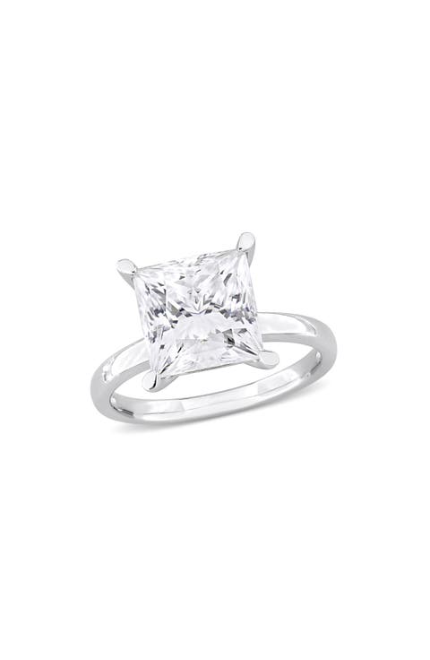Sterling Silver Princess Cut Lab Created Moissanite Ring