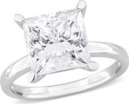 DELMAR Sterling Silver Princess Cut Lab Created Moissanite Ring