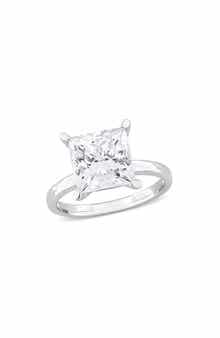 DELMAR Sterling Silver Princess Cut Lab Created Moissanite Ring