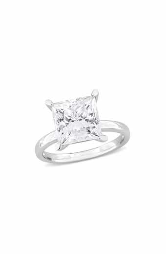 DELMAR Sterling Silver Princess Cut Lab Created Moissanite Ring