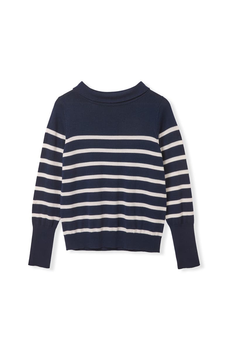 Celtic & Co. Fine Knit Merino Collard Sweater, Alternate, color, Navy / Ecru Stripe