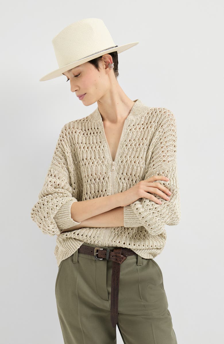 Brunello Cucinelli Dazzling braids cardigan, Alternate, color, Beige