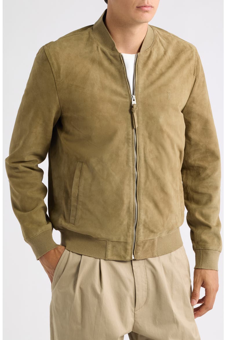Morten Suede Bomber Jacket, Alternate, color, OLIVE GREEN