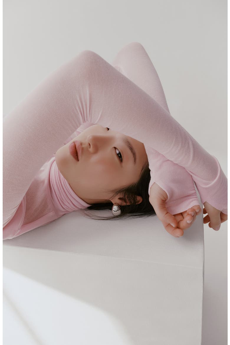 Eloise Turtleneck Semisheer Jersey Top, Alternate, color, MAUVE