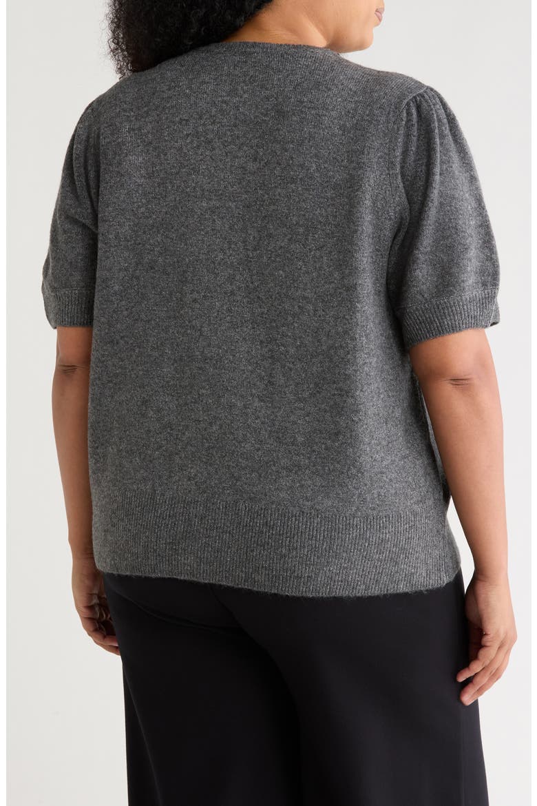 Bow Appliqu Short Sleeve Sweater, Alternate, color, MEDIUM HEATHER GREY