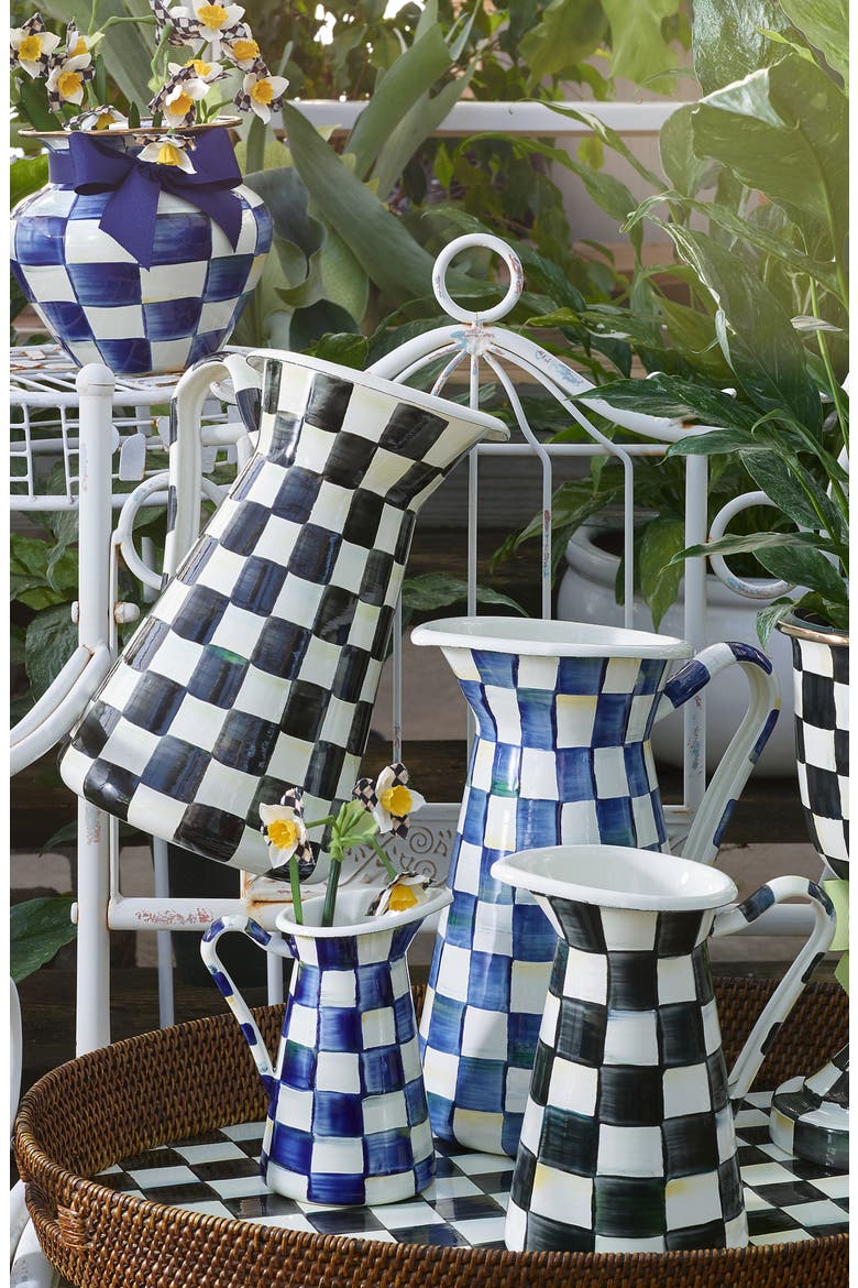 Courtly Check Large Enameled Steel Practical Pitcher, Alternate, color, BLACK/ WHITE