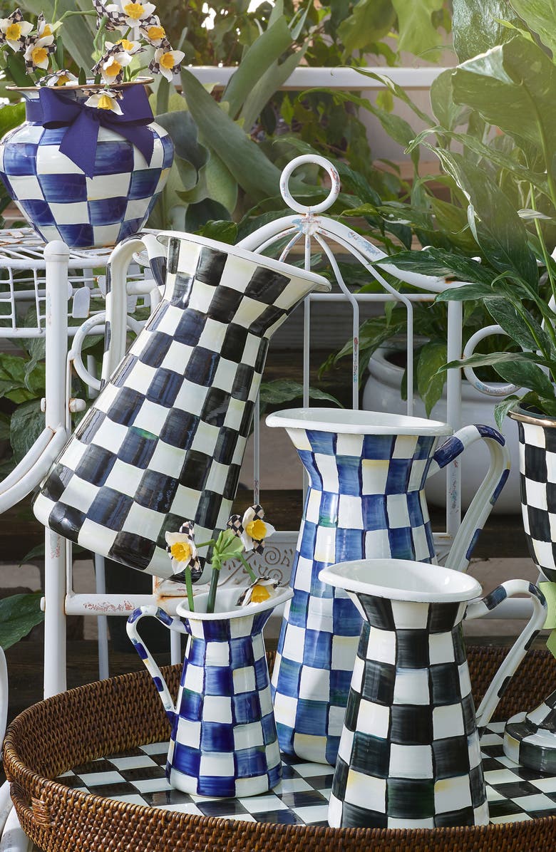 MACKENZIE CHILDS Courtly Check Large Enameled Steel Practical Pitcher, Alternate, color, Black/ White