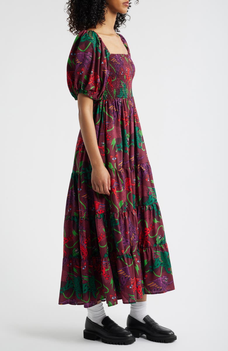 Dressed in Lala Summer Solstice Smock Bodice Tiered Dress, Alternate, color, Plum