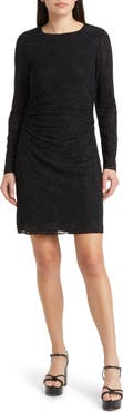 KOBI HALPERIN Inverse Sequin Ruched Long Sleeve Lace Minidress