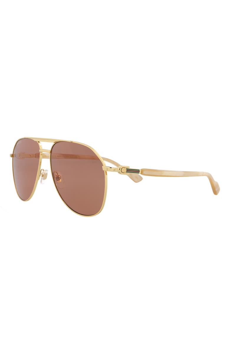 Gucci 59mm Navigator Sunglasses, Alternate, color, Gold Gold Brown