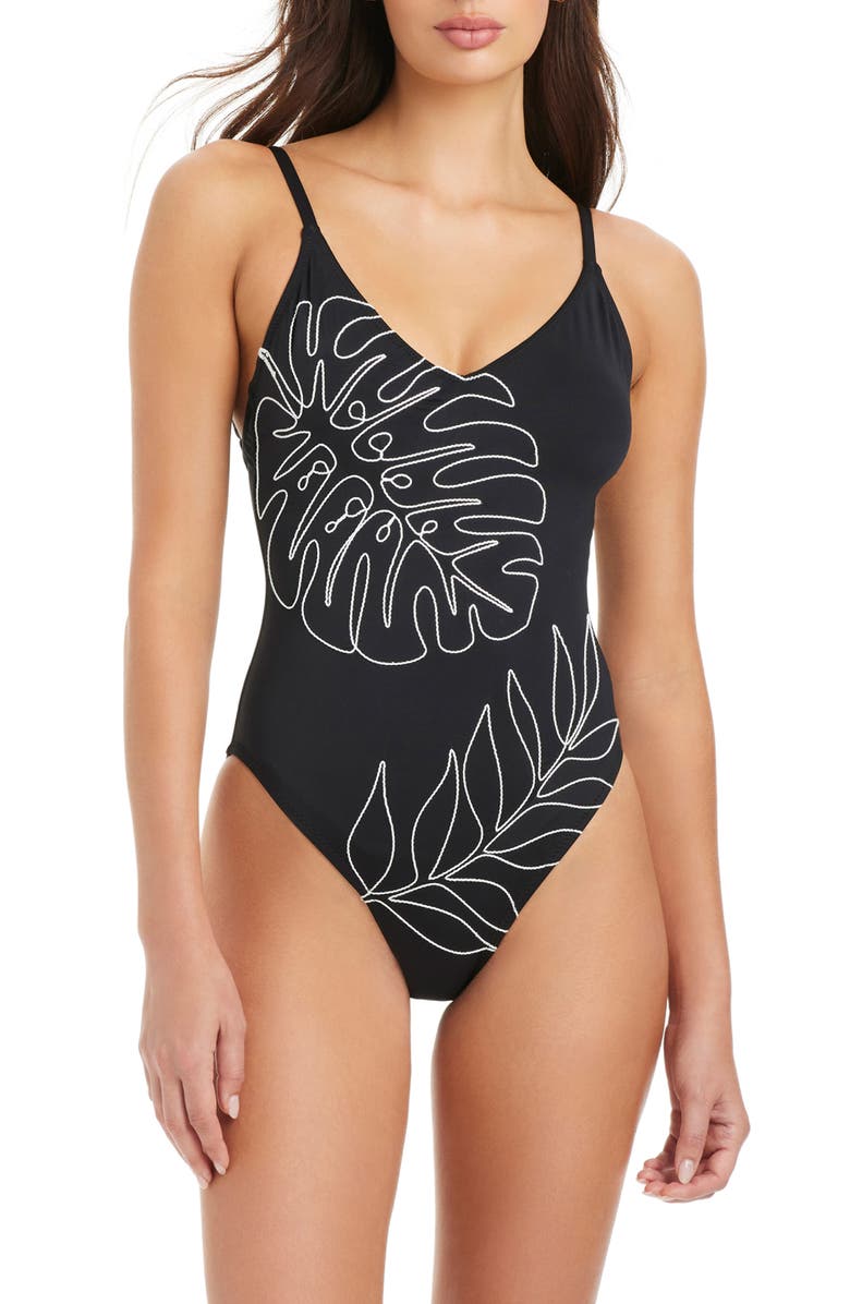 Sanctuary Embroidered Open Back Strappy One-Piece Swimsuit, Main, color, 