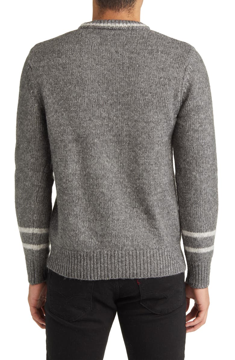 Schott NYC Stripe Trim Triple Blend Crewneck Sweater, Alternate, color, Charcoal