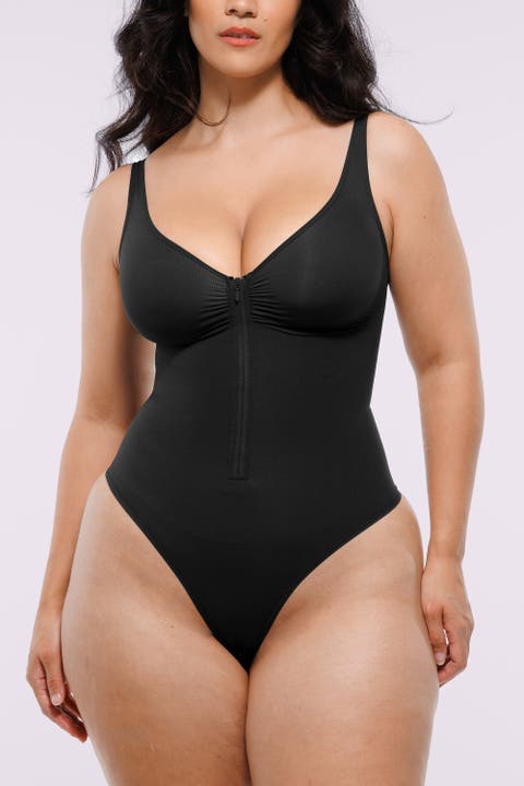 Skin Flow Zipper Front Thong Bodysuit