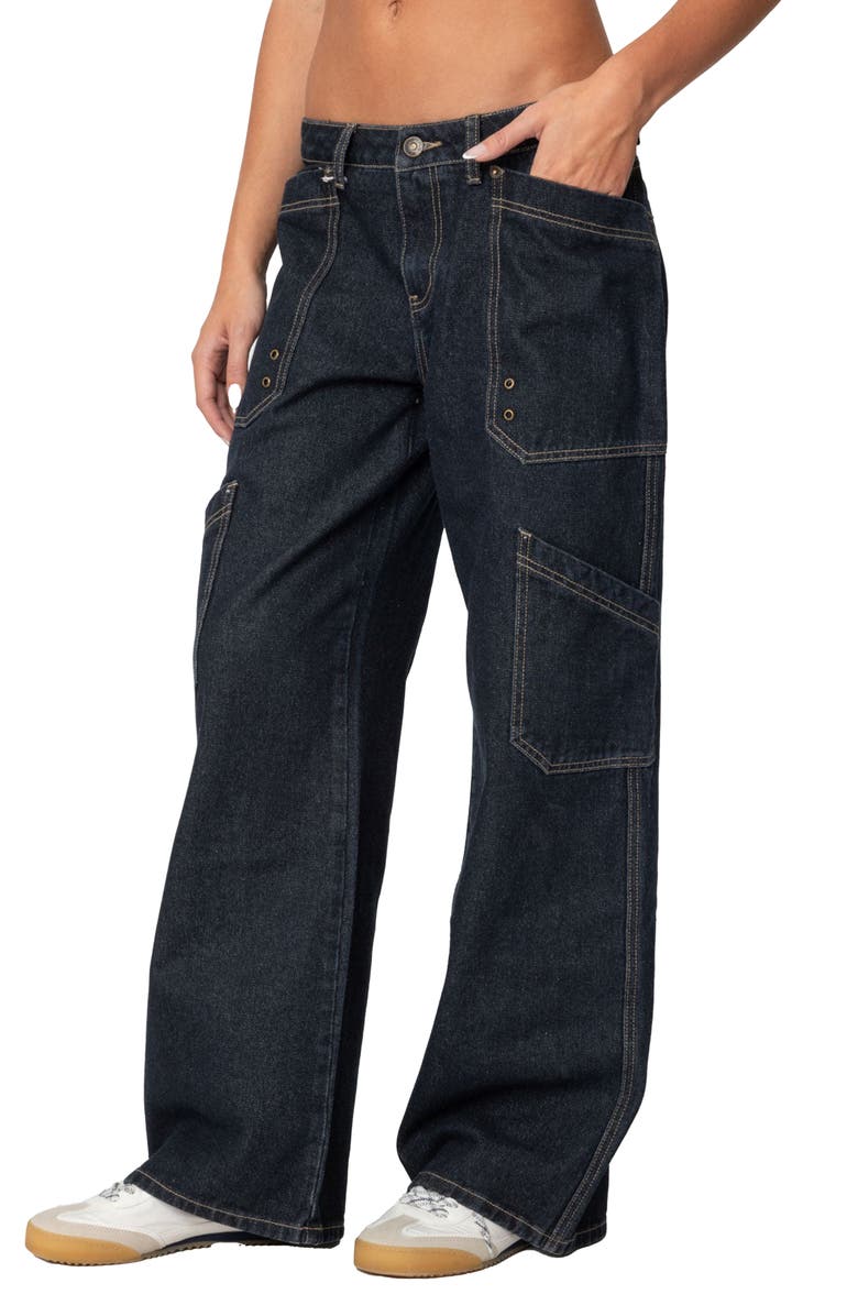 EDIKTED Xana Low Rise Wide Leg Carpenter Jeans, Alternate, color,