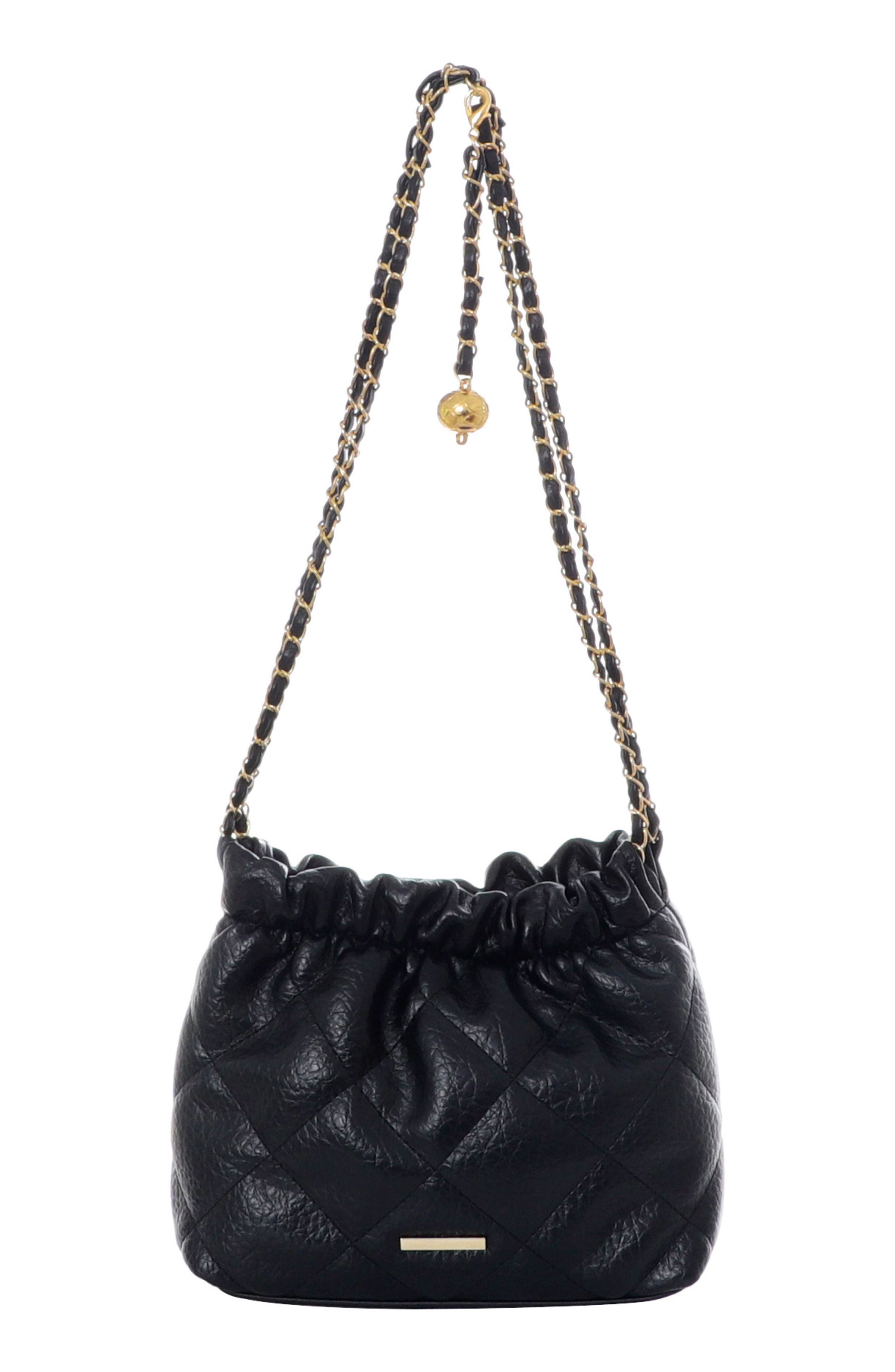 Adornia Quilted Faux Leather Bucket Bag In Black