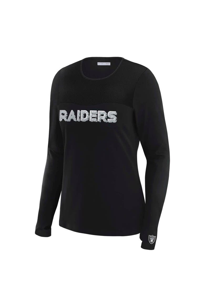 Women's WEAR by Erin Andrews x Gracie Hunt Black Las Vegas Raiders Mesh Panel Long Sleeve T-Shirt, Alternate, color, Black