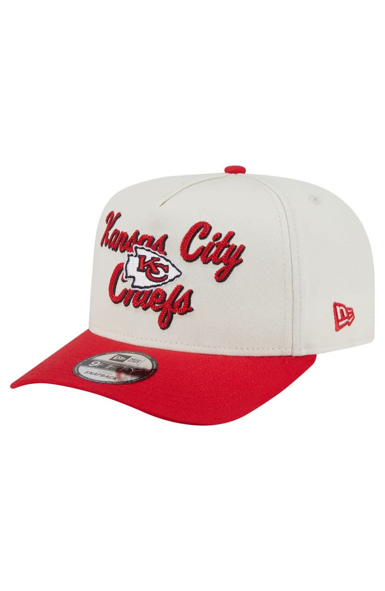 New Era Men's New Era  Cream/Red Kansas City Chiefs Chainstitch A-Frame 9FIFTY Adjustable Hat, Main, color, Cream