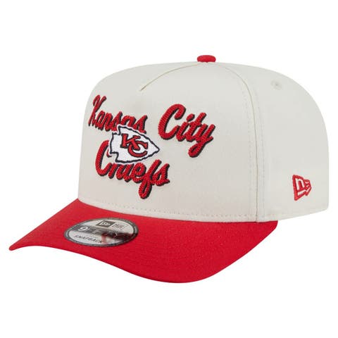 Men's New Era  Cream/Red Kansas City Chiefs Chainstitch A-Frame 9FIFTY Adjustable Hat