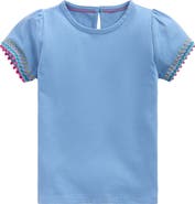Mini Boden Kids' Puff Sleeve Embellished Trim T-Shirt