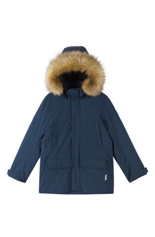 Kids' Reimatec Serkkula Faux-Fur Trim Waterproof Down Parka in Navy 