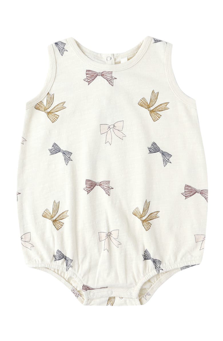 Rylee + Cru Bows Print Cotton Bubble Romper, Main, color, Natural