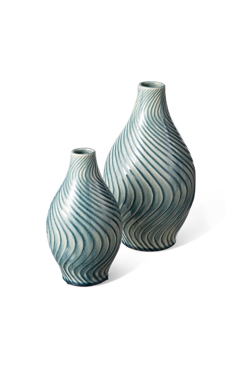 Glitzhome Set of 2 Modern Spiraling Artistry Ceramic Table Vases, Alternate, color, Blue