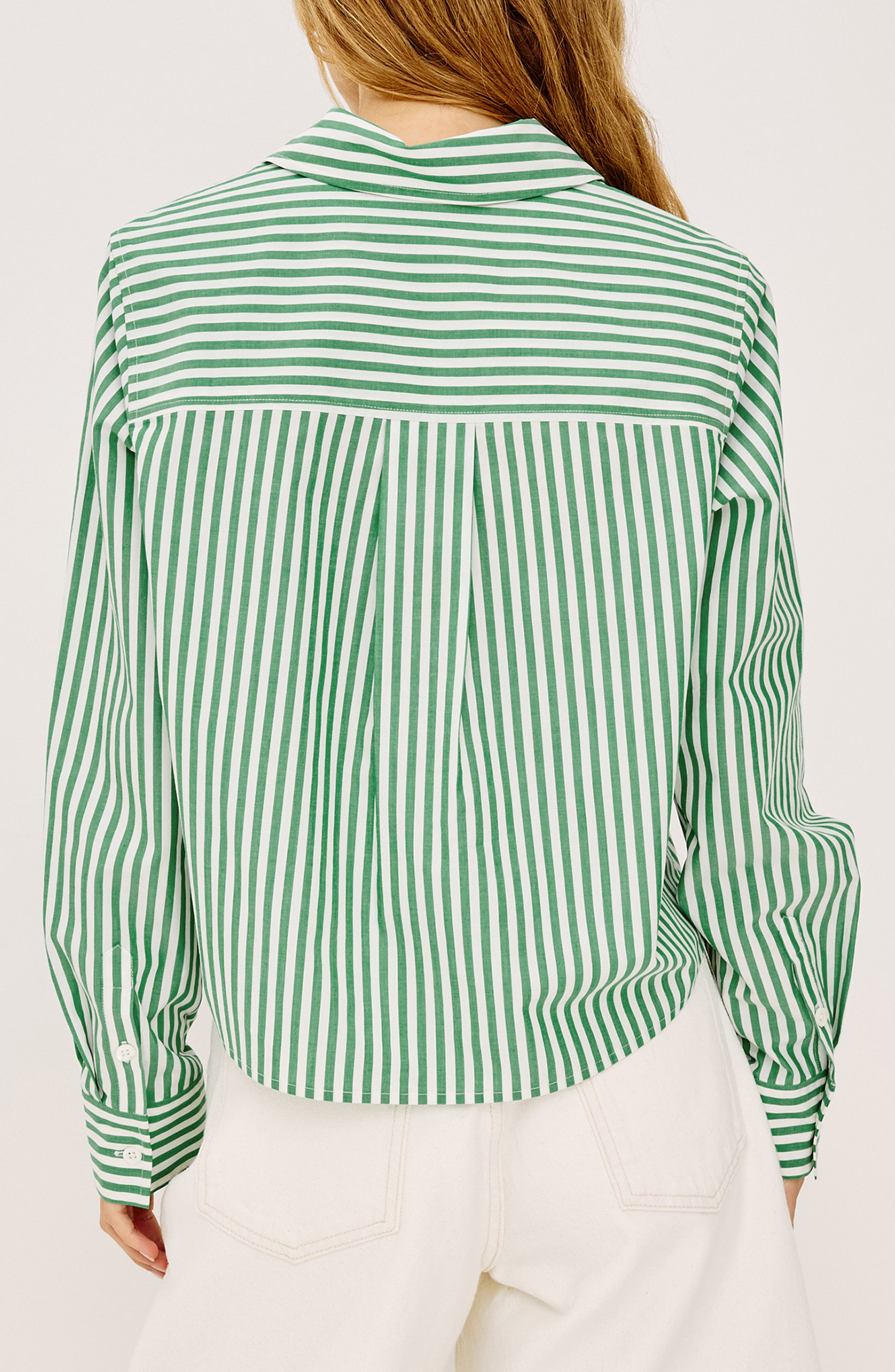 Ramy Stripe Cotton Blend Crop Button-Up Shirt - image 2
