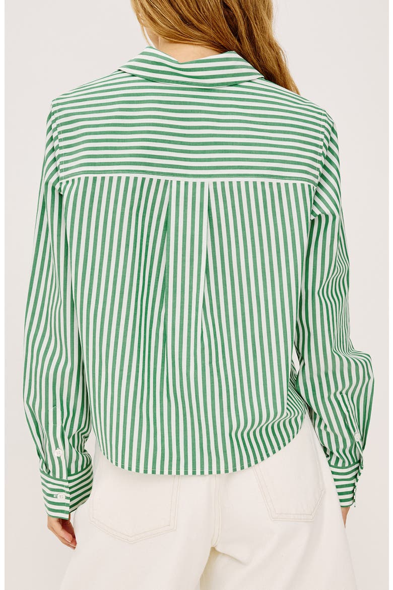 Ramy Stripe Cotton Blend Crop Button-Up Shirt, Alternate, color, EMERALD STRIPE