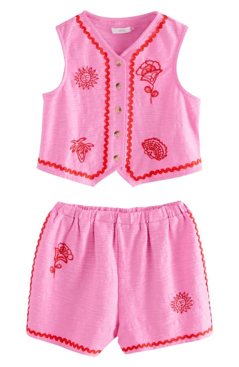 Kids' Embroidered Stretch Cotton Vest & Shorts Set (Little Kid & Big Kid)