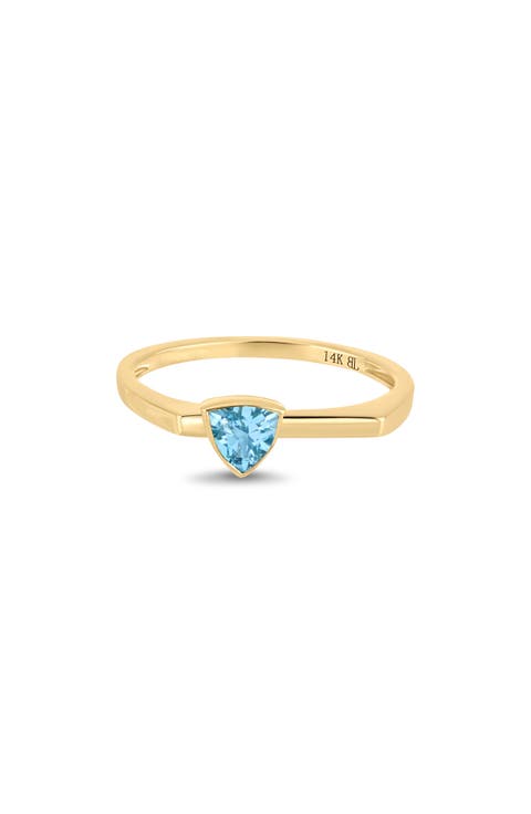 14K Gold Blue Topaz Trillion Stackable Ring