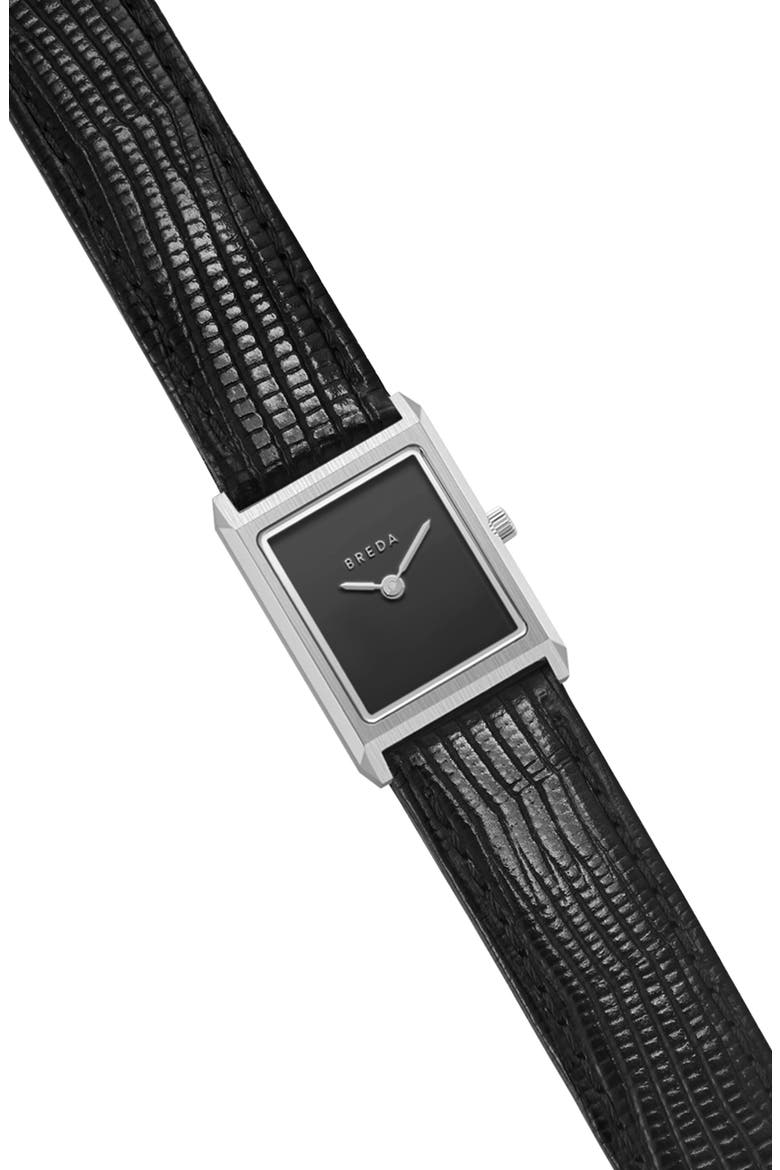 Small Virgil Leather Strap Tank Watch, 20mm x 26mm, Alternate, color, BLACK/ SILVER