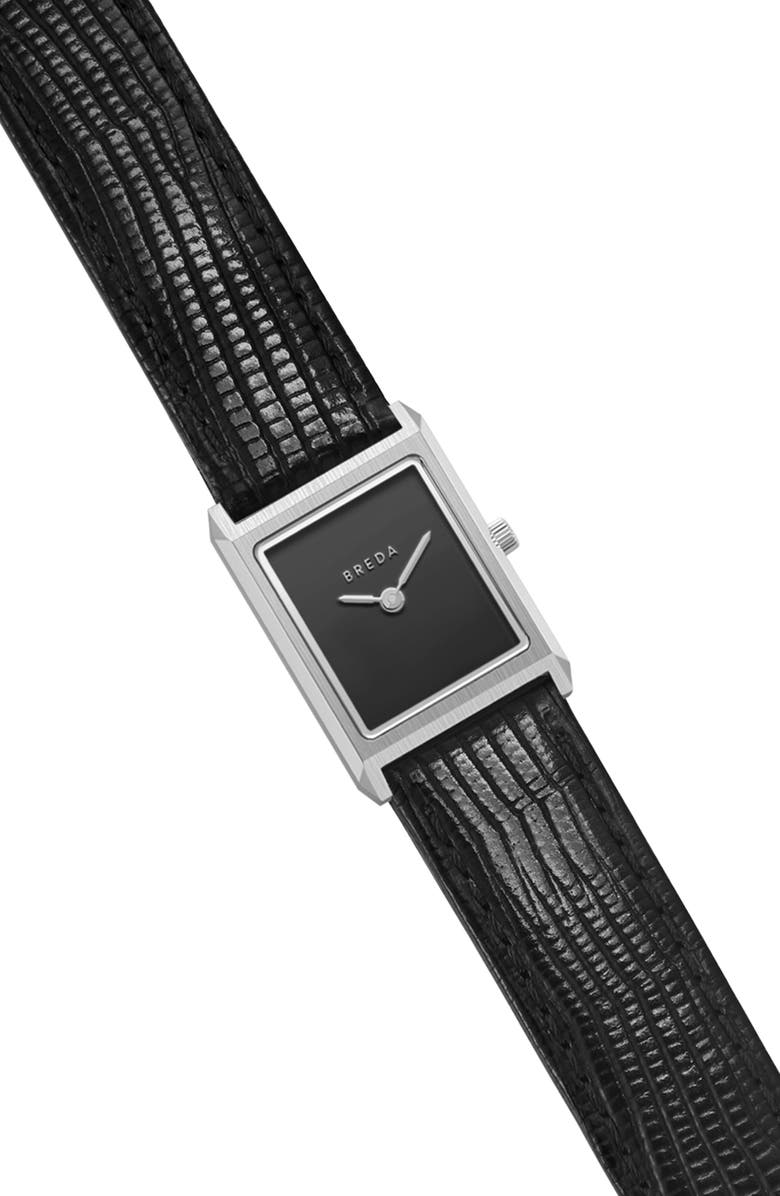 BREDA Small Virgil Leather Strap Tank Watch, 20mm x 26mm, Alternate, color, Black/ Silver