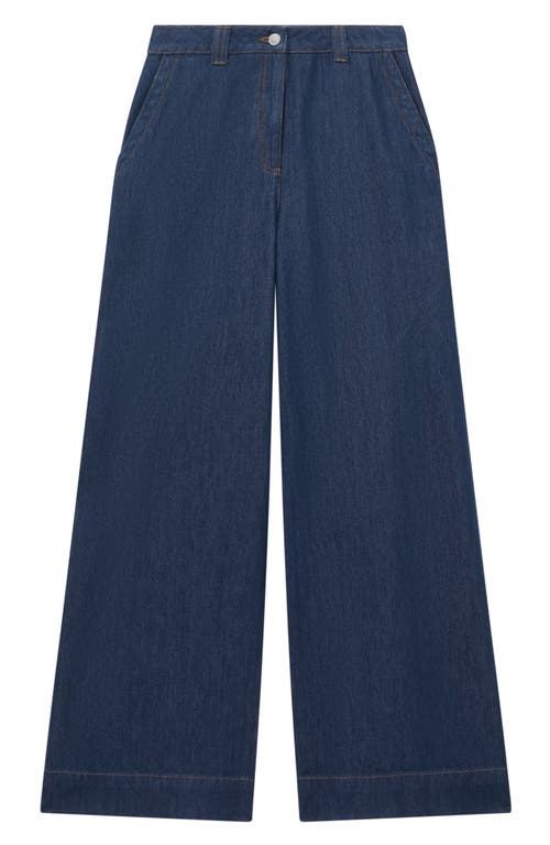 Reiss Olivia High Waist Wide Leg Jeans In Dark Blue
