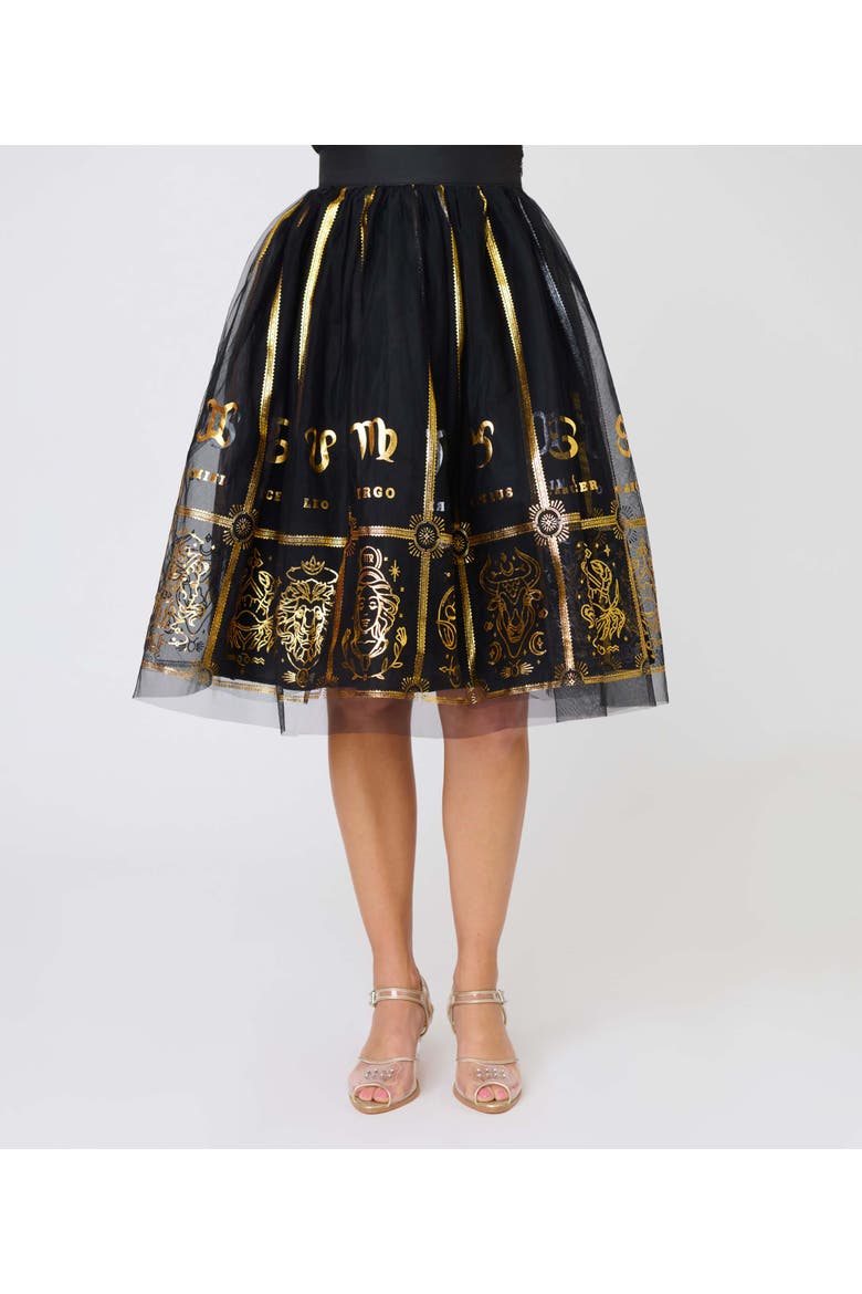 Brilliance Swing Skirt, Alternate, color, Black Zodiac Sign Print