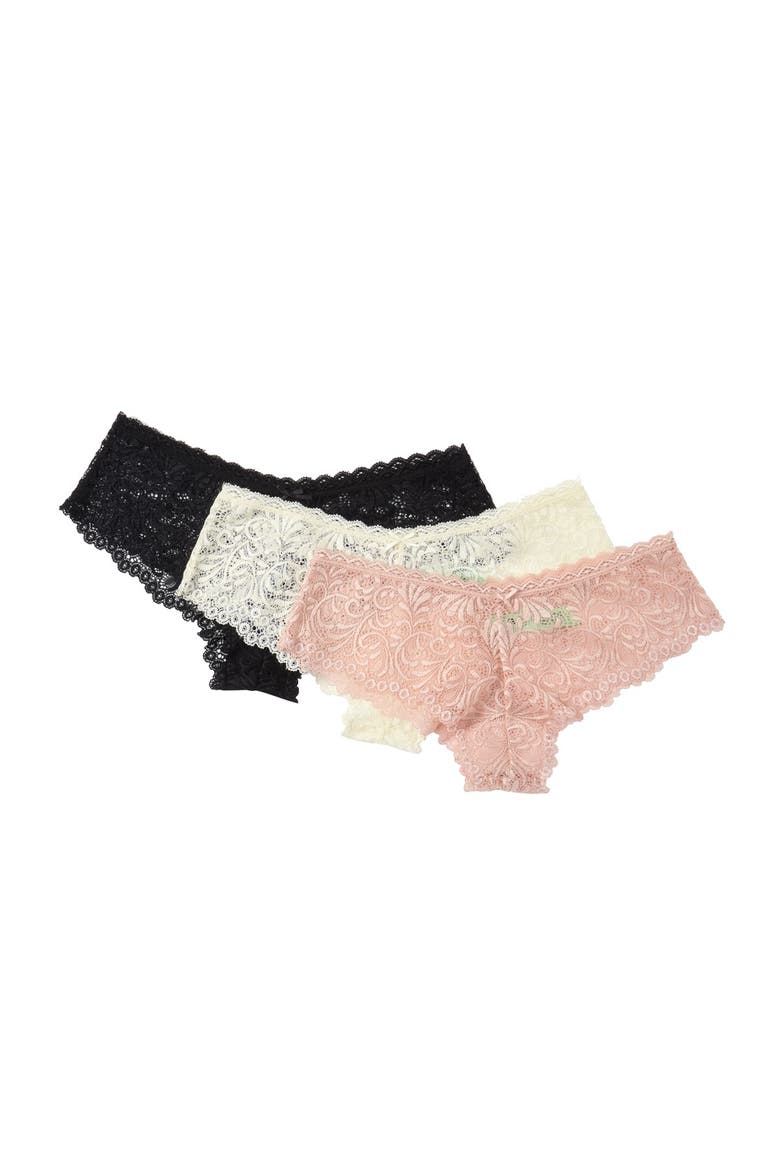 Intimates Assorted 3-Pack Lace Hipster Panties, Main, color, CREAM/CAFE/BLACK