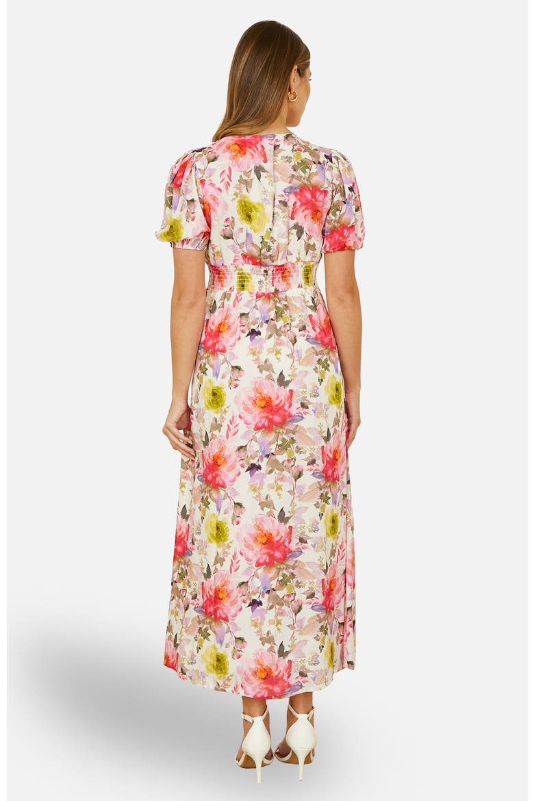 Floral Puffed Sleeve Midi Dress, Alternate, color, Ivory