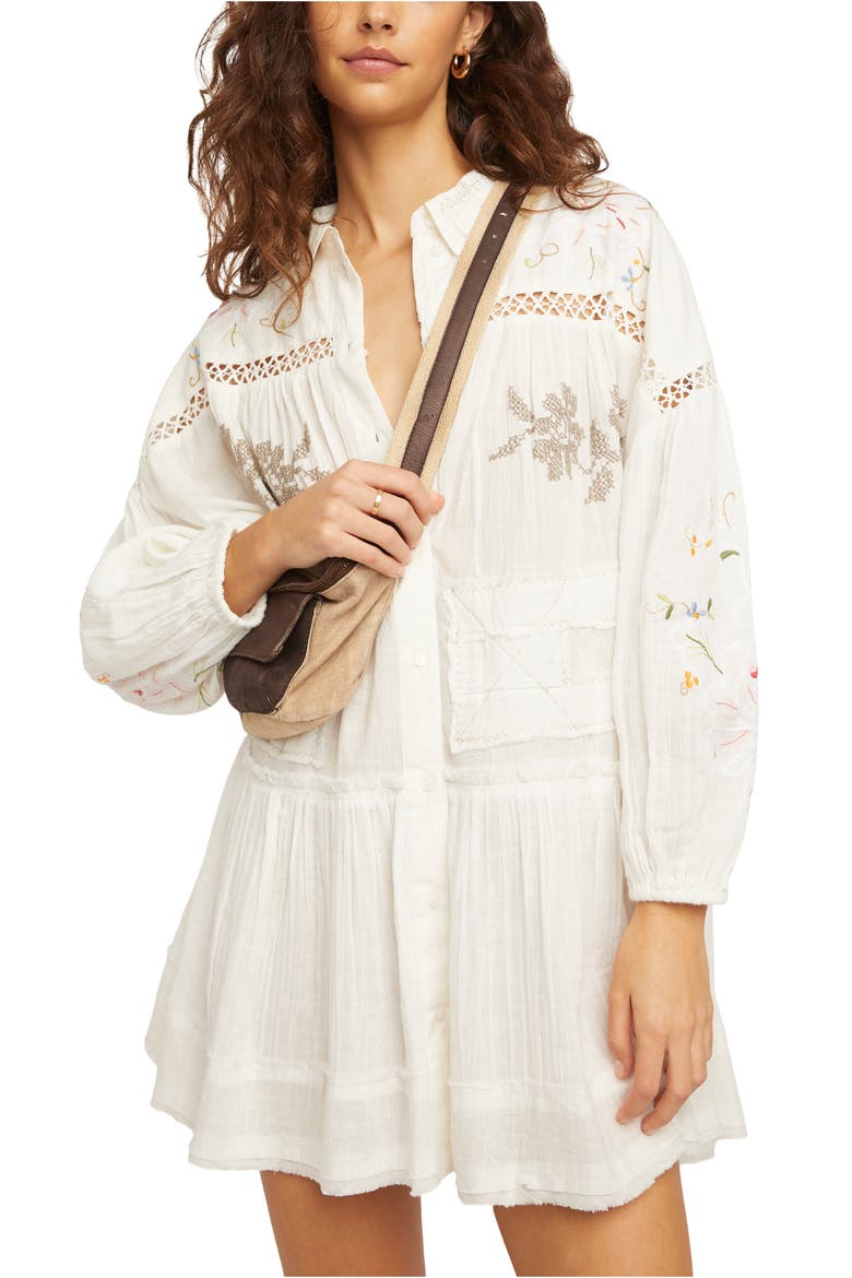 Embroidered Long Sleeve Shirtdress, Alternate, color, IVORY