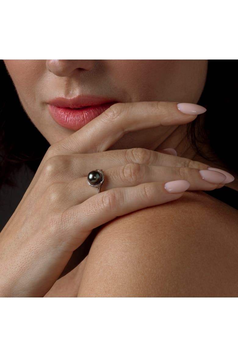 Tahitian South Sea Pearl & Diamond Willow Ring, Alternate, color, White Gold