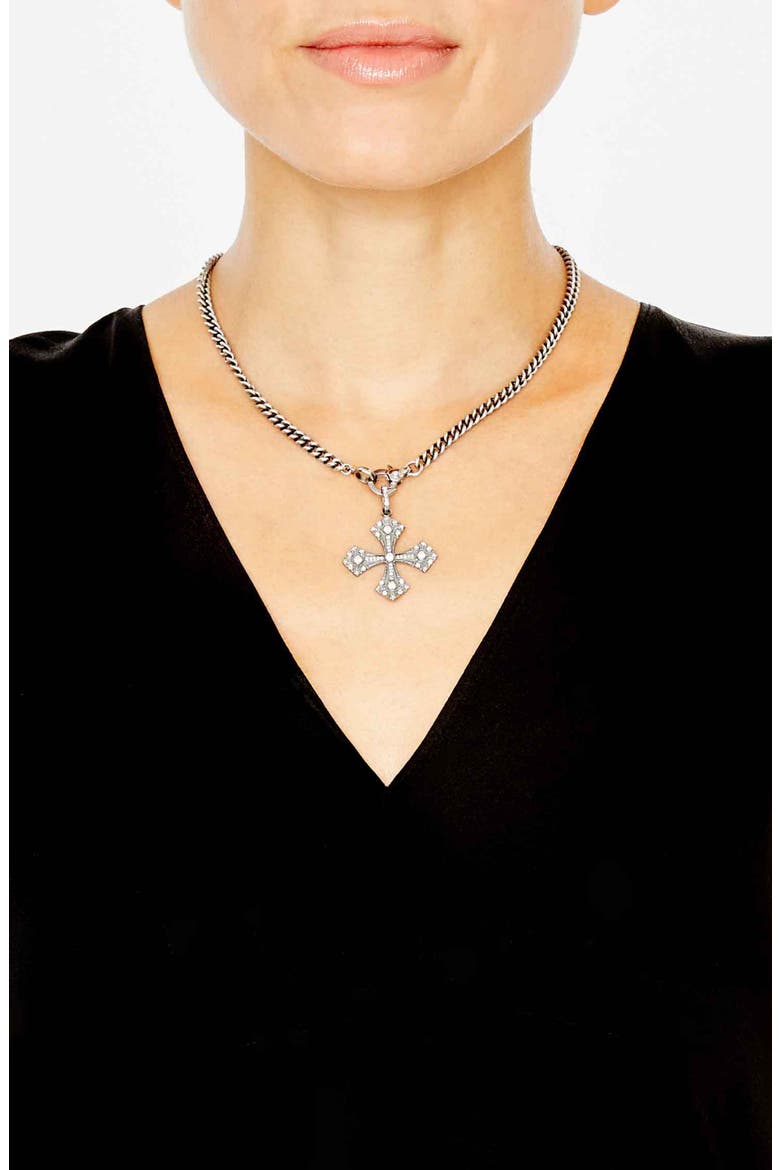 Gothic Cross Pendant Necklace with Diamonds, Alternate, color, STERLING SILVER