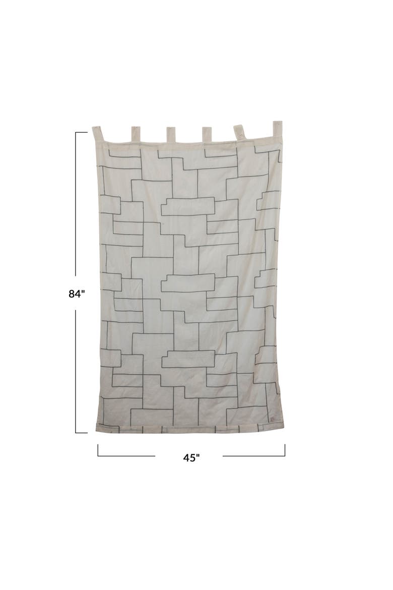 Modern Cotton Curtain Panel with Geometric Embroidery, Ivory and Black, Alternate, color, Ivory