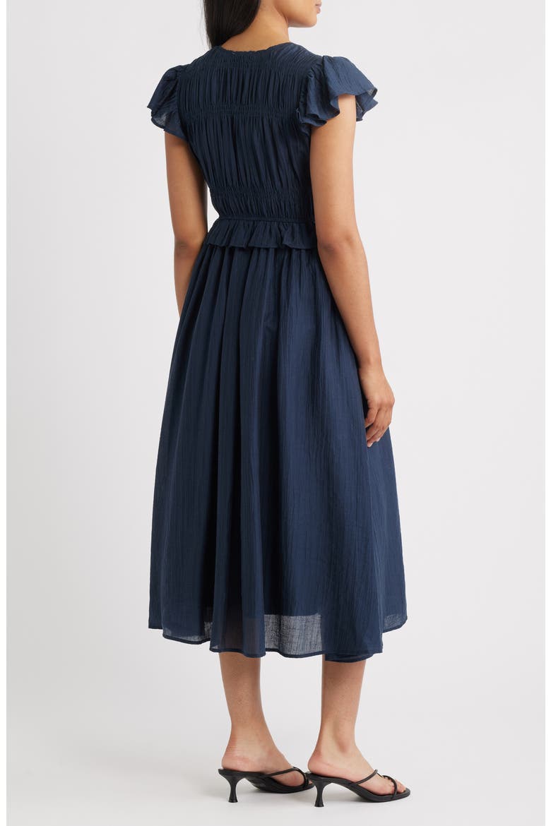 Shirred Midi Dress, Alternate, color, NAVY