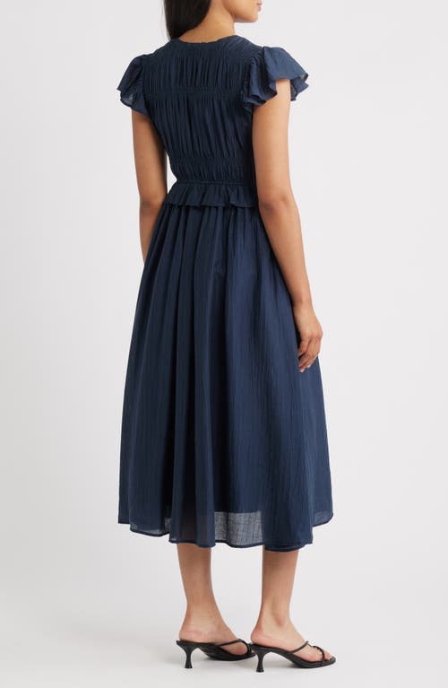 Moon River Shirred Midi Dress In Blue